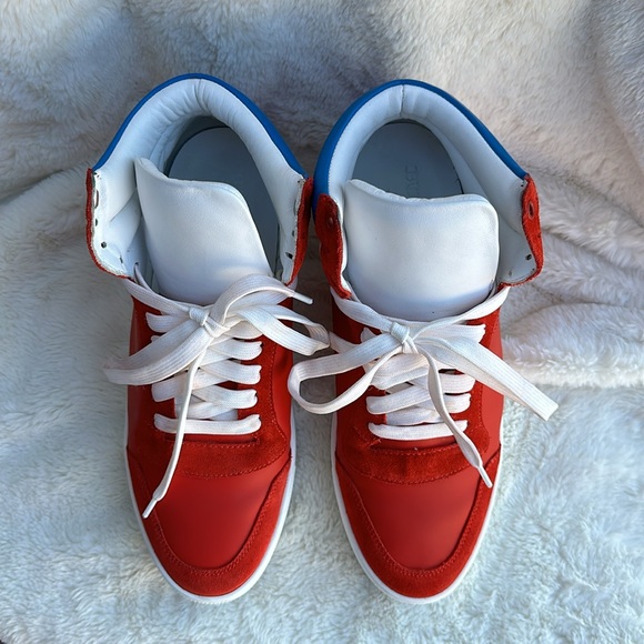 BRIGHT LEATHER SUEDE "REETH" "BURBERRY" LETTERING LOGO HI TOP LACE UP SNEAKERS - Picture 4 of 11